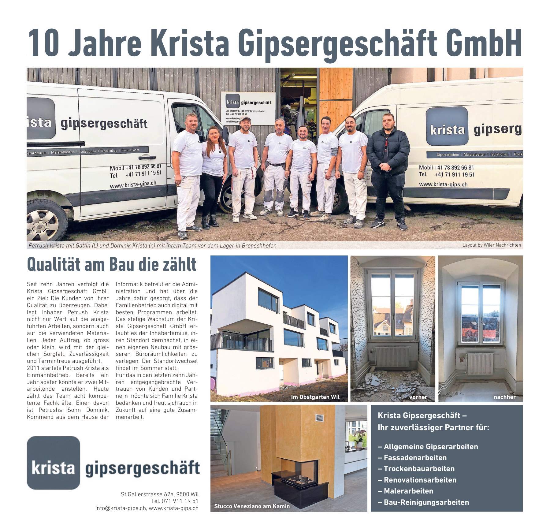 Zeitungsartikel: 10 Jahre Krista Gipsergeschäft GmbH