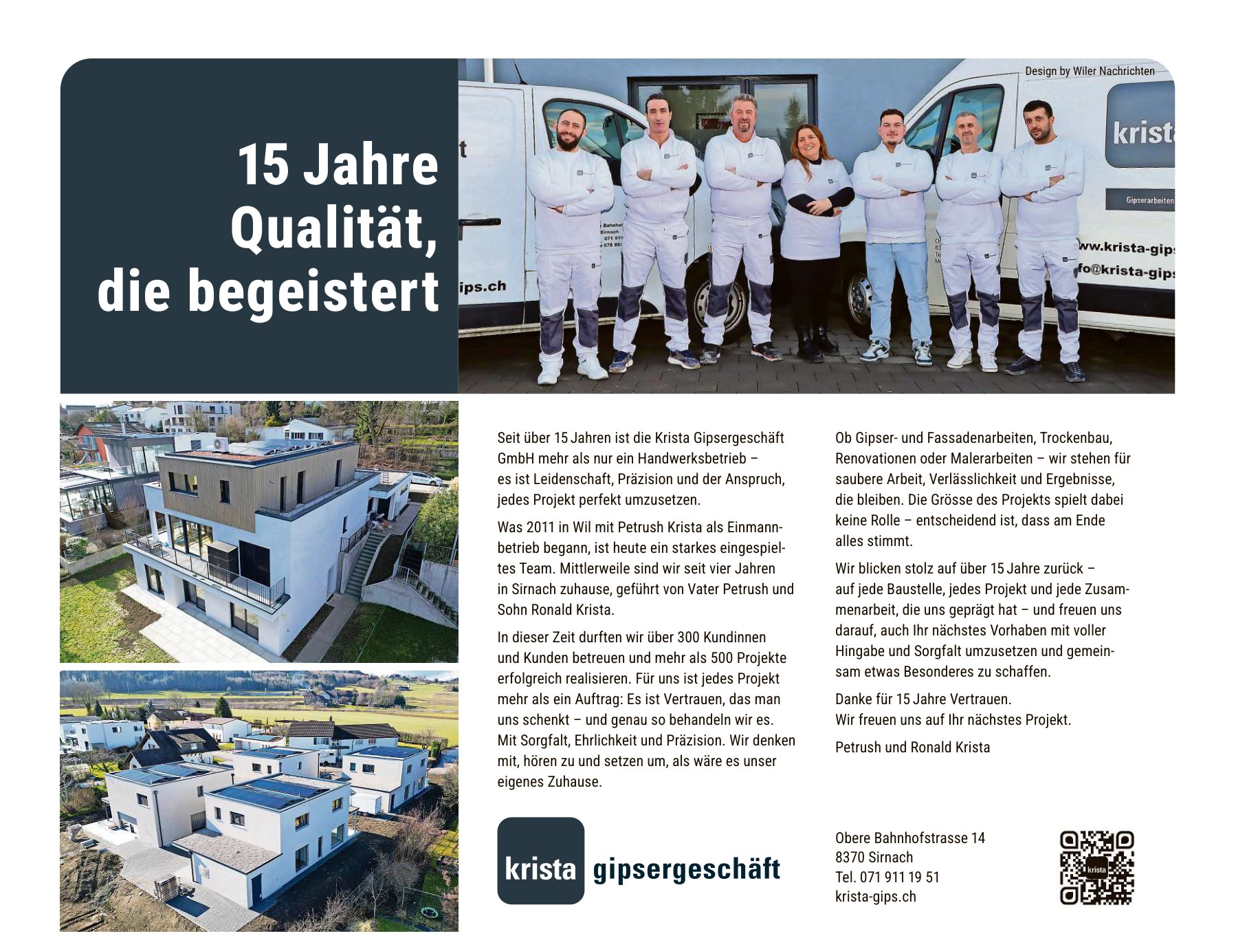 Zeitungsartikel Wiler Nachrichten: 15 Jahre Krista Gipsergeschäft GmbH